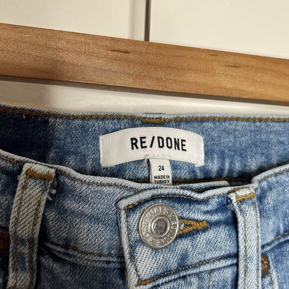 Re/Done 70s Stove Pipe Jeans Womens 24 Distressed High Rise Rodeo Indigo Hole - Picture 4 of 8